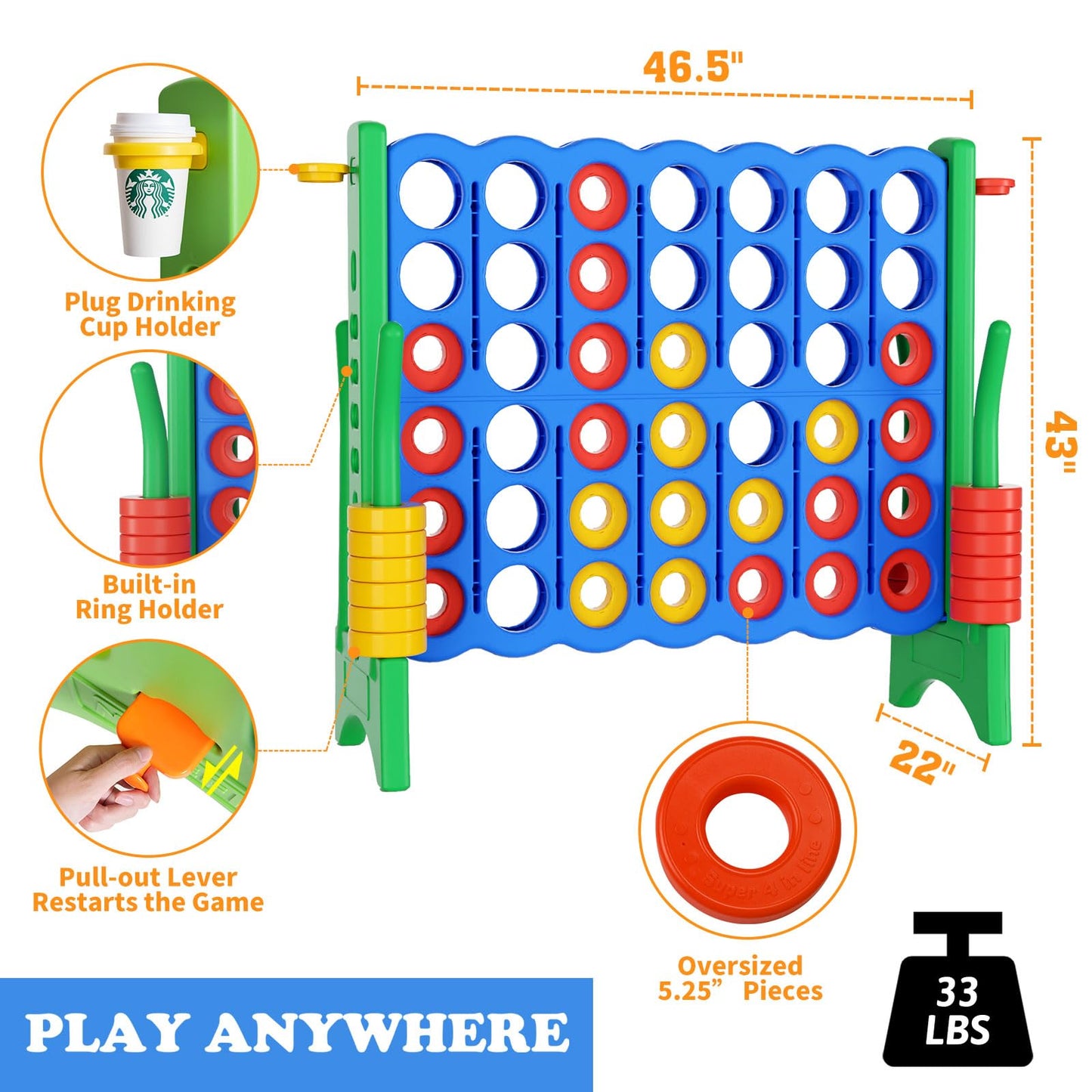 Jumbo 4-in-Row Game Set – 42 Rings