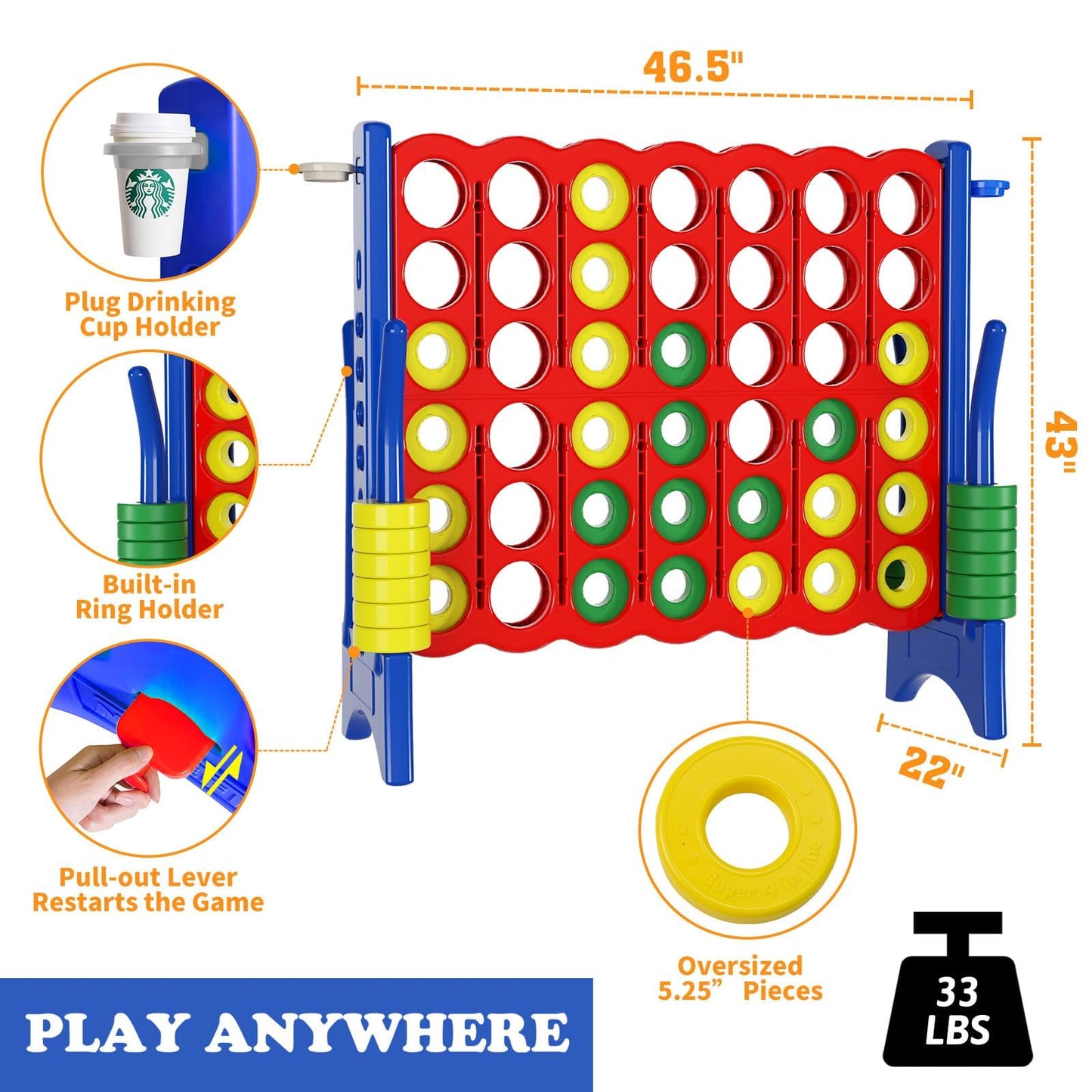 Jumbo 4-in-Row Game Set – 42 Rings
