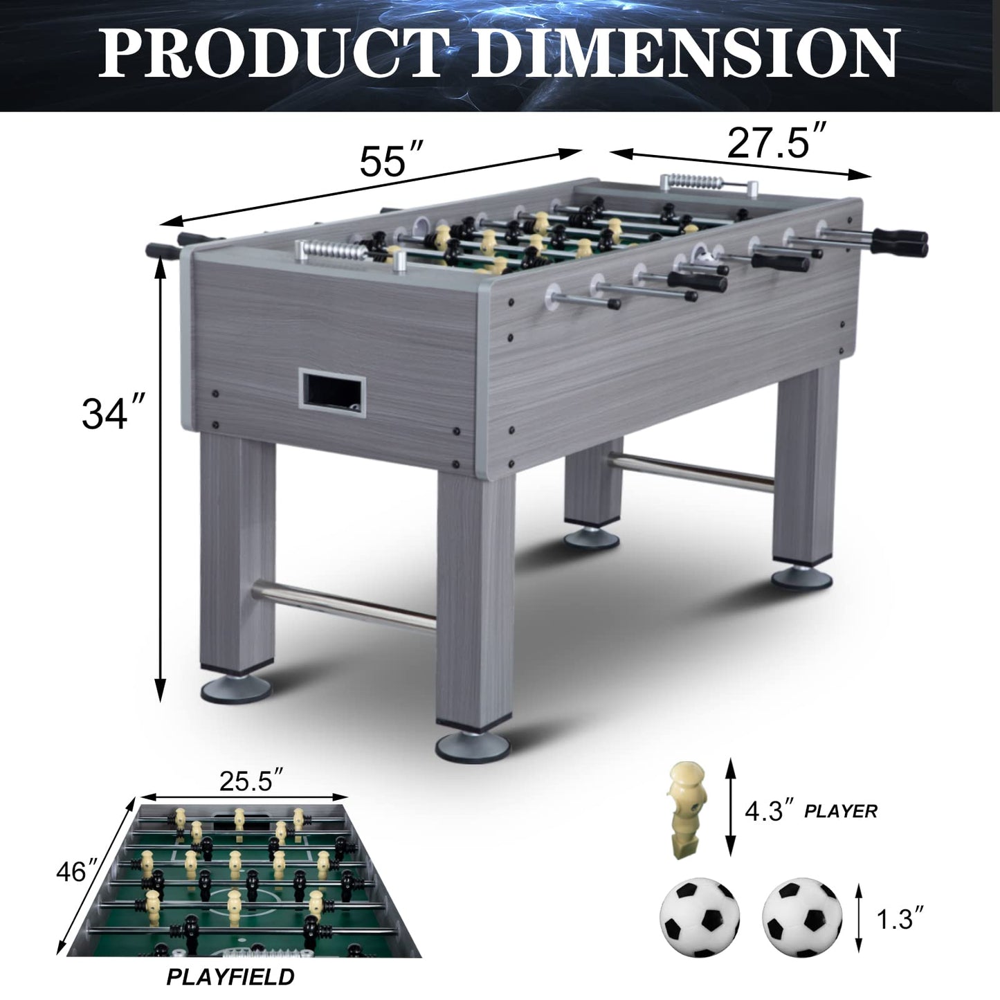 Full-Size Foosball Table with 2 Balls