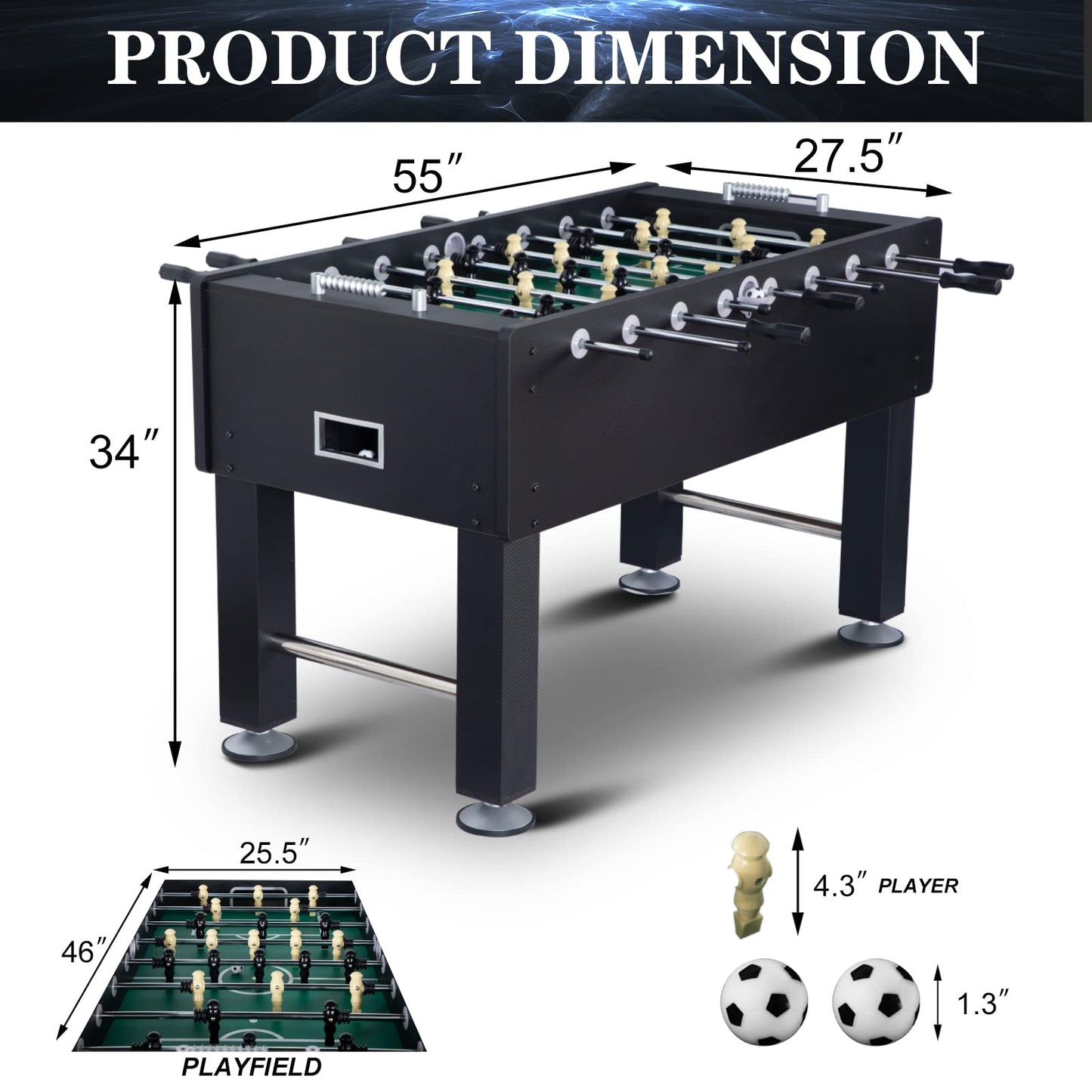 Full-Size Foosball Table with 2 Balls