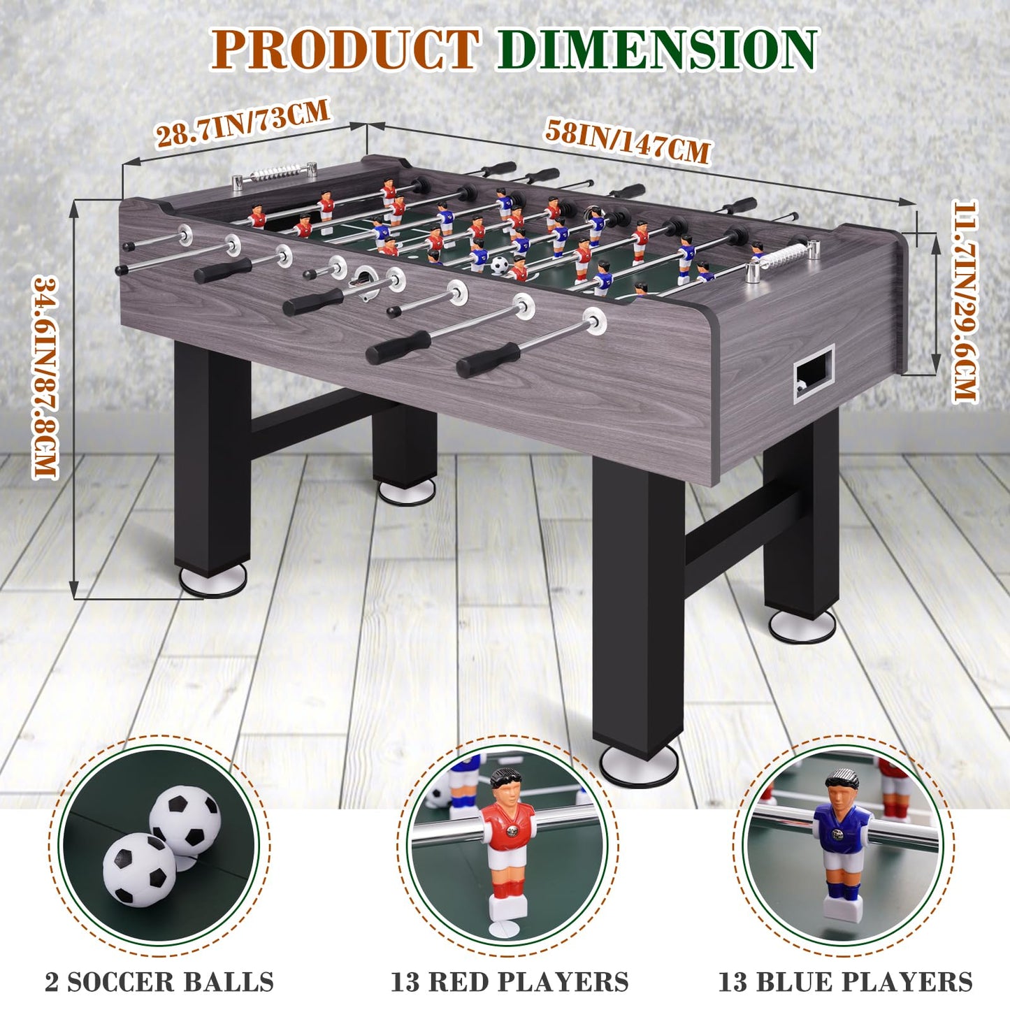 Full-Size Foosball Table with 2 Balls