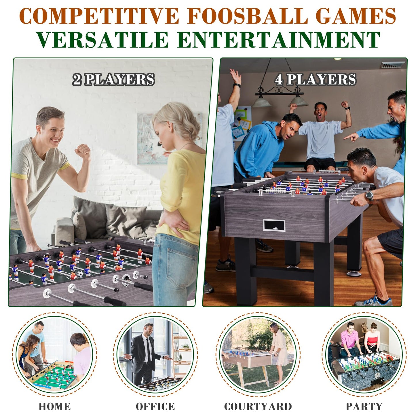 Full-Size Foosball Table with 2 Balls