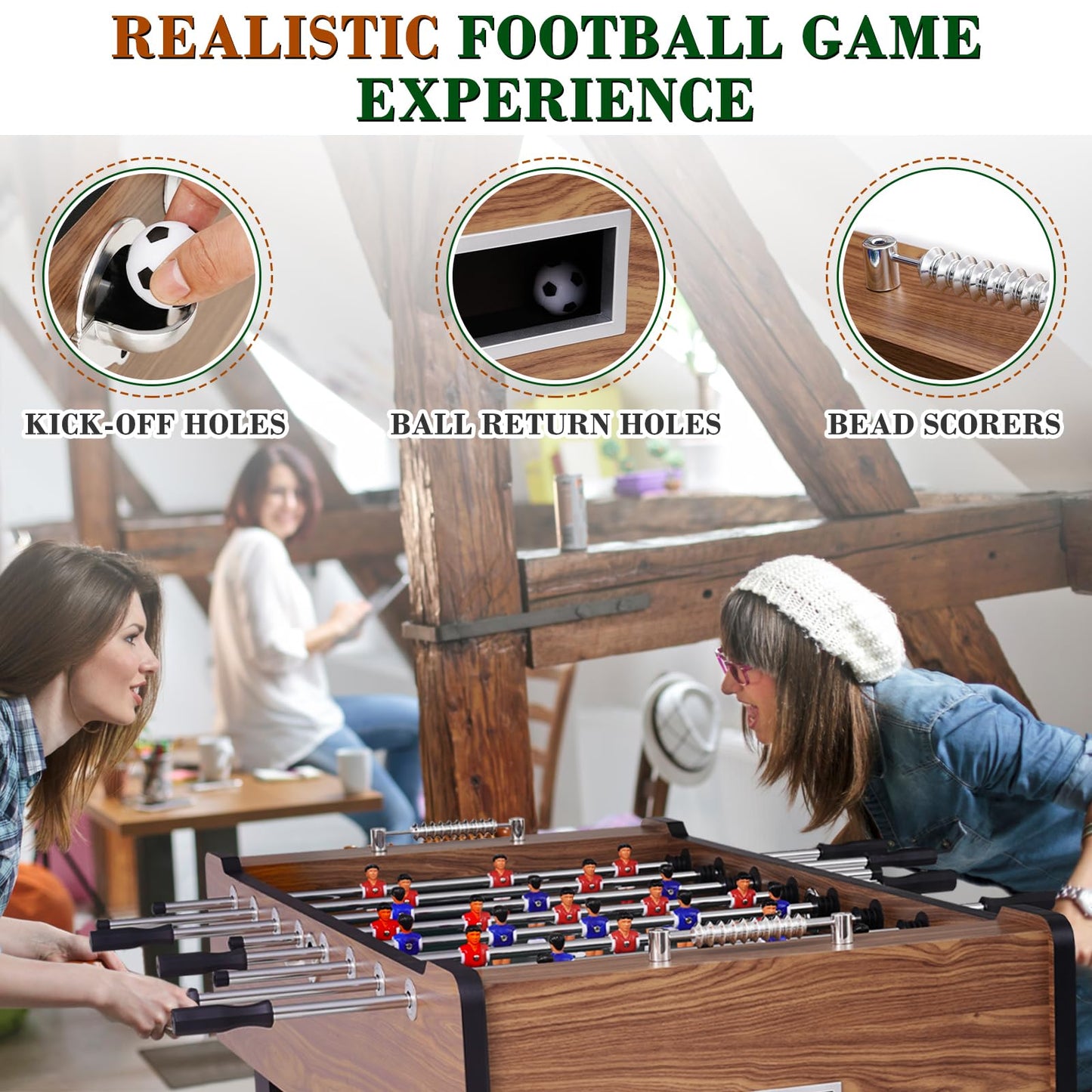 Full-Size Foosball Table with 2 Balls