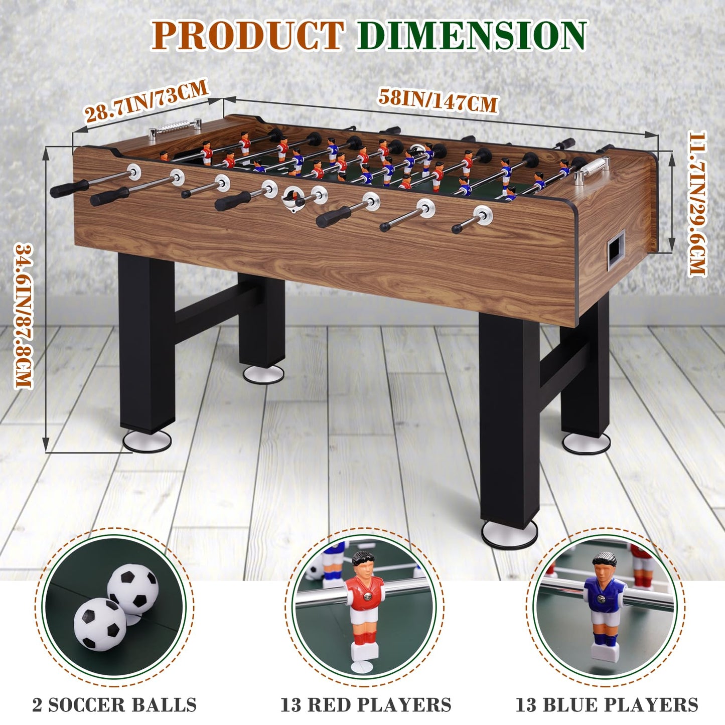 Full-Size Foosball Table with 2 Balls